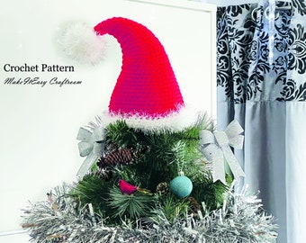 Crochet Santa hat Christmas tree topper CROCHET PATTERN Santa hat in 2 sizes Xmas festive decoration Whimsy New Year decoration