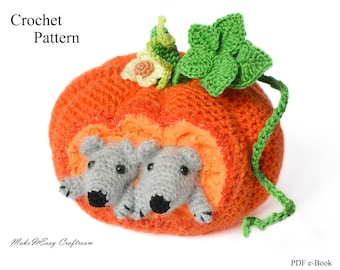 Pumpkin crochet pattern Halloween ornament Thanksgiving table decor harvest pumpkin and mice Farmhouse decoration Fall Autumn patterns PDF