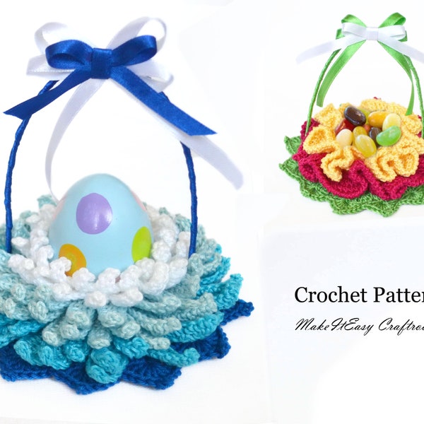 Crochet egg baskets Crochet pattern Flower baskets Floral candy vase with handle Egg holder Mini basket Table posh decor Easter pattern