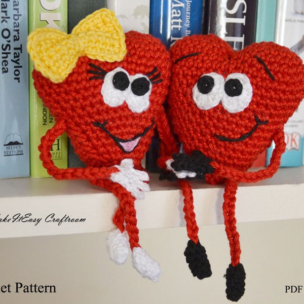 Heart amigurumi Crochet pattern PDF Valentine hearts Wedding anniversary Hearts couple Crocheted small stuffed heart tutorial