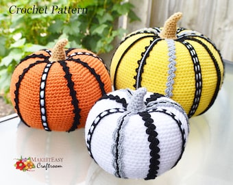 Glam pumpkins Crochet pattern Autum pumpkin decor Posh pumkin ornament Fall Halloween Autumn stylish decoration idea Harvest ornament