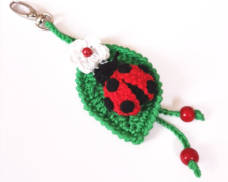 Ladybug Keychain Crochet Pattern Ladybird on Leaf Key Ring Etsy