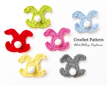 Easter bunny applique Crochet pattern Rabbit application Embellishment Bunny happy feet Easter project Decorative idea Easter card Gift tags