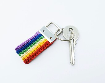 Rainbow keyring Crochet keychain Key fob Pride Unisex Bag charm LGBTQ Handmade accessories Rainbow gift for him/ her