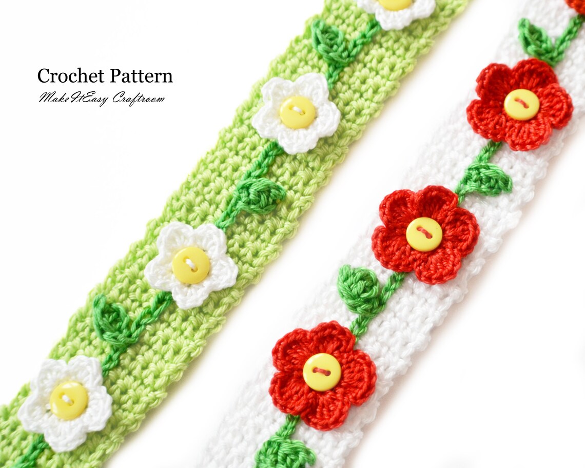 Free Crochet Ribbon Patterns.pdf Flower Ribbon Crochet Pattern: Floral Trim Edge (PDF Pattern) - Etsy