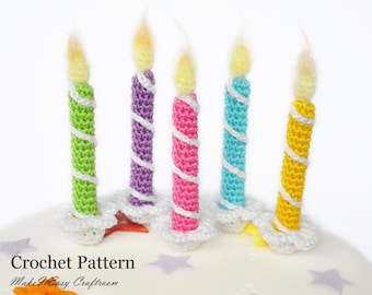 Birthday candles Crochet pattern Cake candle Realistic crocheted candles Cake topper Handmade birthday decor Candle garland