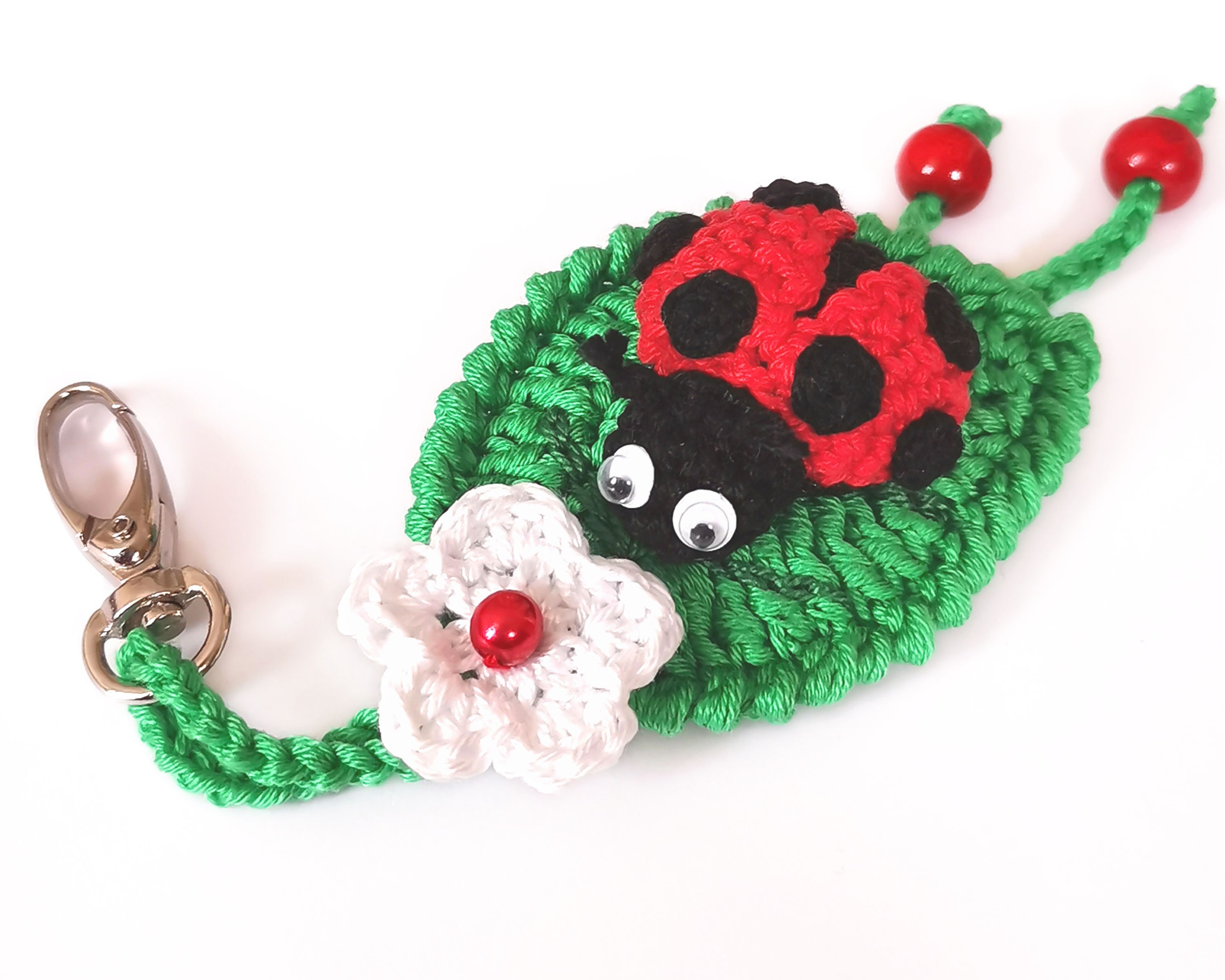 Ladybug Keychain Crochet Pattern Ladybird on Leaf Key Ring Etsy UK