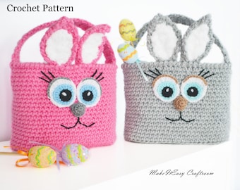 Bunny ear bag Crochet pattern Easter egg hunt Rabbit basket Crochet gift pouch Ear bucket bag Easter treat bags for kids Easter patterns