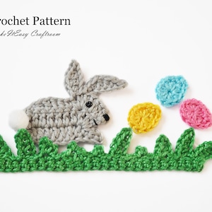Häkelapplikation Häkelanleitung Ostern Hase auf Gras Ostereier Häkeln Verzierung Ostern Cardmaking Card Topper Urlaub Dekoration Handwerk