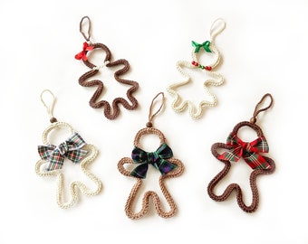 Gingerbread man Christmas tree Hanging ornaments Gingerbread boy girl Christmas crochet decoration Stocking fillers Gift tags Set of 5