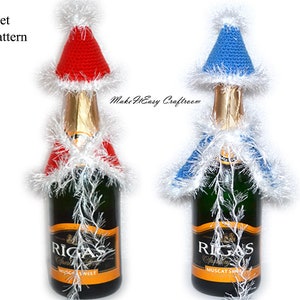 Christmas wine bottle cover CROCHET PATTERN Santa and Mrs Claus Crochet hat and cloak Festive bottle wrap Christmas party decoration