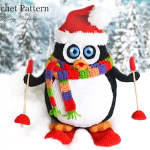 Penguin on skis amigurumi CROCHET PATTERN Large skiing penguin Christmas decor Crochet animal Festive decoration Toy Penguin pattern PDF