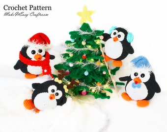 Christmas tree and Penguins CROCHET PATTERN Penguin family Xmas star Christmas ornaments Holiday decor Digital download Christmas pattern