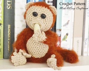 Cheeky monkey amigurumi Crochet pattern Little monkey with banana Crocheted shelf monkey Wild animal Collectible toy PDF tutorial