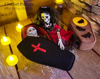 Dracula coffin Crochet pattern Dracula bed Casket Halloween decor Trick or treat box Eternity box Spooky decoration Crochet tutorial