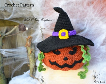 Halloween Pumpkin Witch Crochet Pattern: Amigurumi Ornament (PDF Pattern)