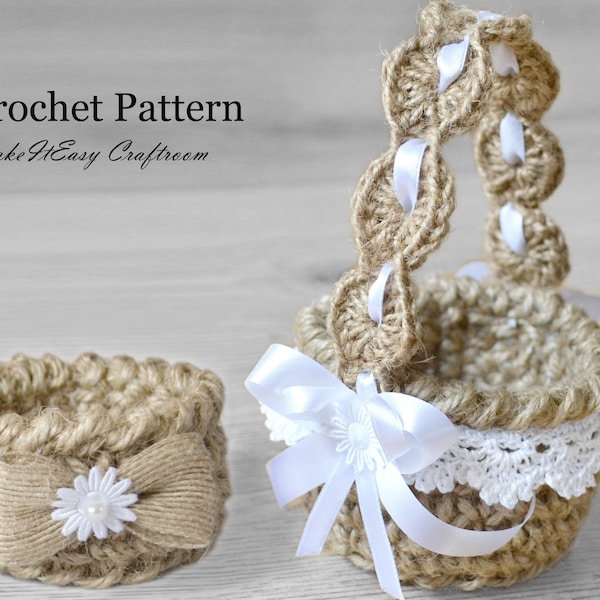 Panier en ficelle de jute Motif au crochet Style rustique Petits paniers de mariage Décor de Pâques Panier à oeufs Panier à bonbons au Crochet Décoration de table