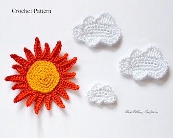 Patrón de aplique de sol y nubes a crochet (PDF)