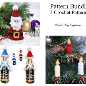 Christmas Crochet Pattern Bundle: Santa, Candle, Bottle Cover (PDF)