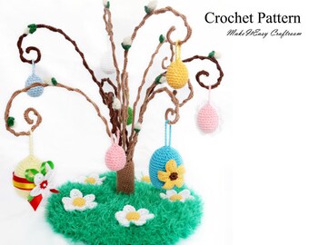 Easter tree Crochet pattern Pussy willow Tree branch Crochet hanging eggs Curly willow twigs Spring home decor Easter crochet pattern