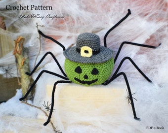 Spider amigurumi Crochet pattern Halloween pumpkin Spider ornament Handmade Home decor ideas Halloween crochet patterns PDF