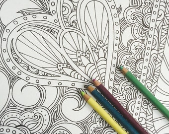 Adult Coloring Page - Joyful Heart, Fantasy Coloring Page, Instant Download Coloring Page,  Digital Download