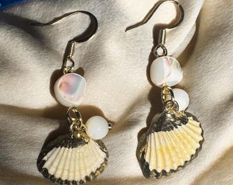 Sea Shell Mother Of Pearl Earrings Sea Shell Earrings Gold Shell Earrings