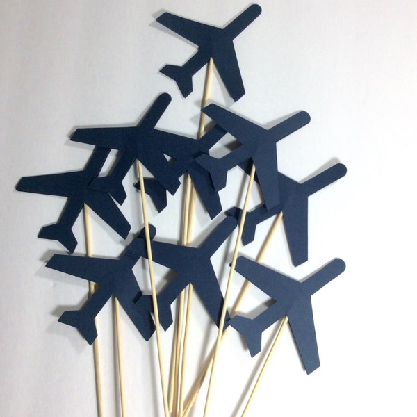 Airplane Centerpiece,  Airplane  toppers on 12" skewers, Navy Airplane table decor, 12 per order