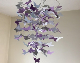 Lavender, white and gray Butterfly mobile, Baby nursery mobile, custom Crib mobile, Wedding decor, bridal shower, fluttering butterflies