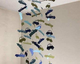 Trains, Trucks, Airplanes & Cars. shades of blue, gray and sage  Baby nursery mobile, Crib Mobile, Transportation mobile