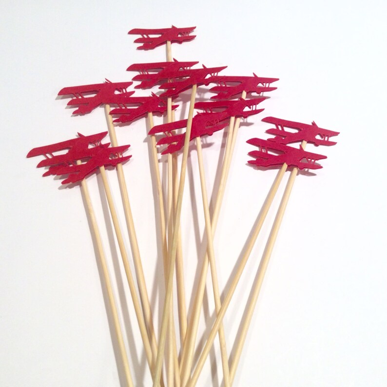 ON SALE! 12 per order Centerpiece Party decor baby shower Navy Vintage style Airplane toppers on 12 skewers Airplane Party picks