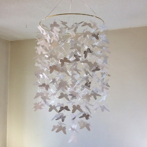 White fluttering BUTTERFLY mobile! Nursery mobile, Crib mobile, Happy Birthday, Chandelier mobile