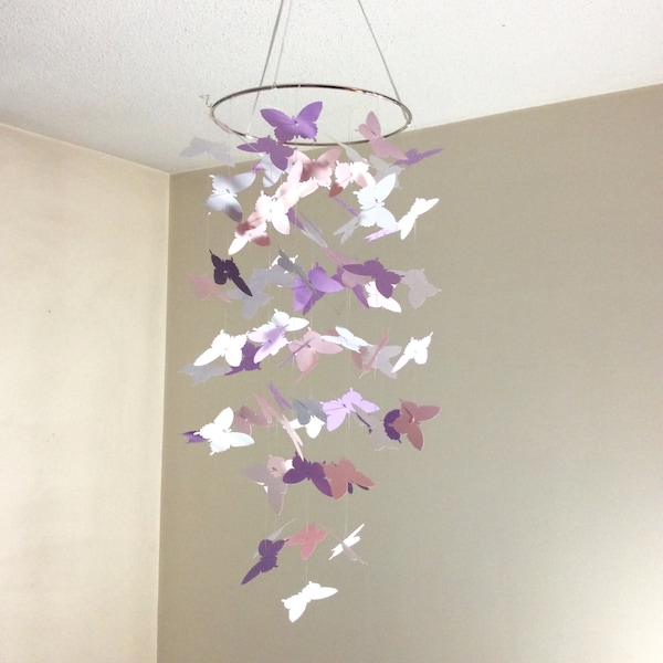 Baby nursery mobile, Blush pink, white and purple Butterfly mobile! Nursery mobile, Crib mobile, Wedding decor, bridal shower, teen/tween