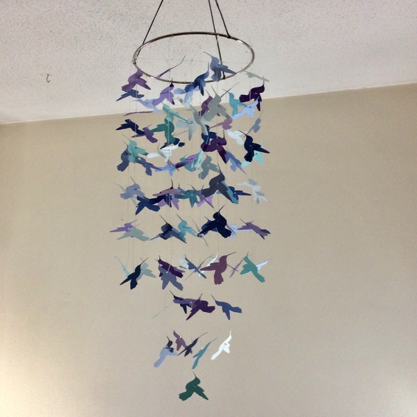 Hummingbird Mobile, Baby nursery mobile, Shades of blue and purple chandelier mobile