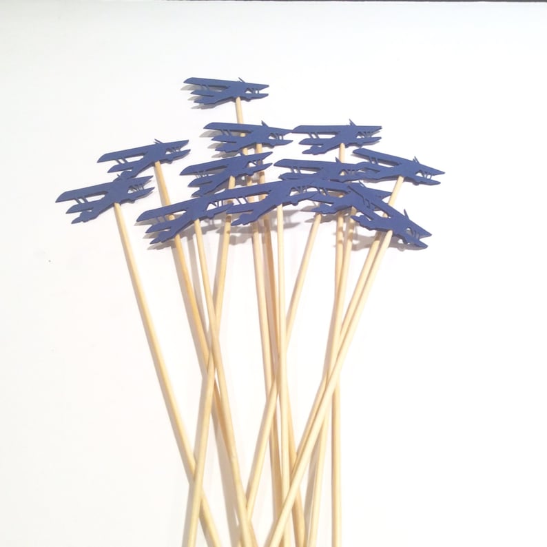 ON SALE! 12 per order Centerpiece Party decor baby shower Navy Vintage style Airplane toppers on 12 skewers Airplane Party picks