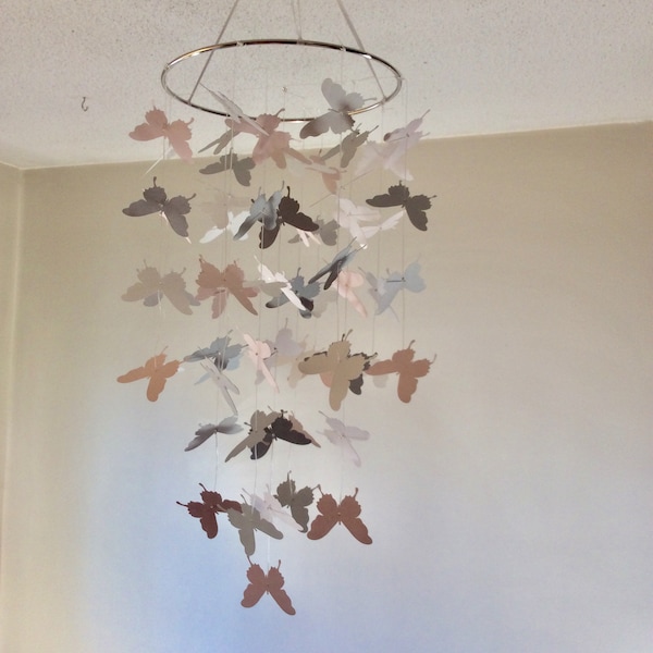 Butterfly mobile, Baby nursery mobile, Blush pink, gray and white fluttering Butterfly mobile! Crib mobile, Wedding decor, bridal shower