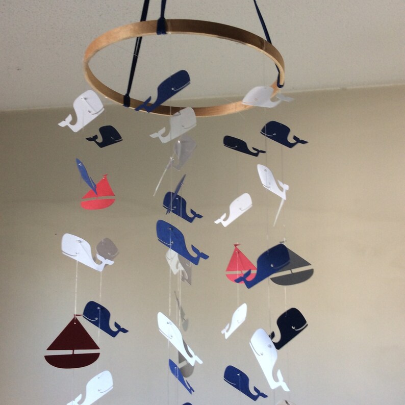 Whales and Sailboat Crib Mobile Baby nursery mobile Navy Etsy