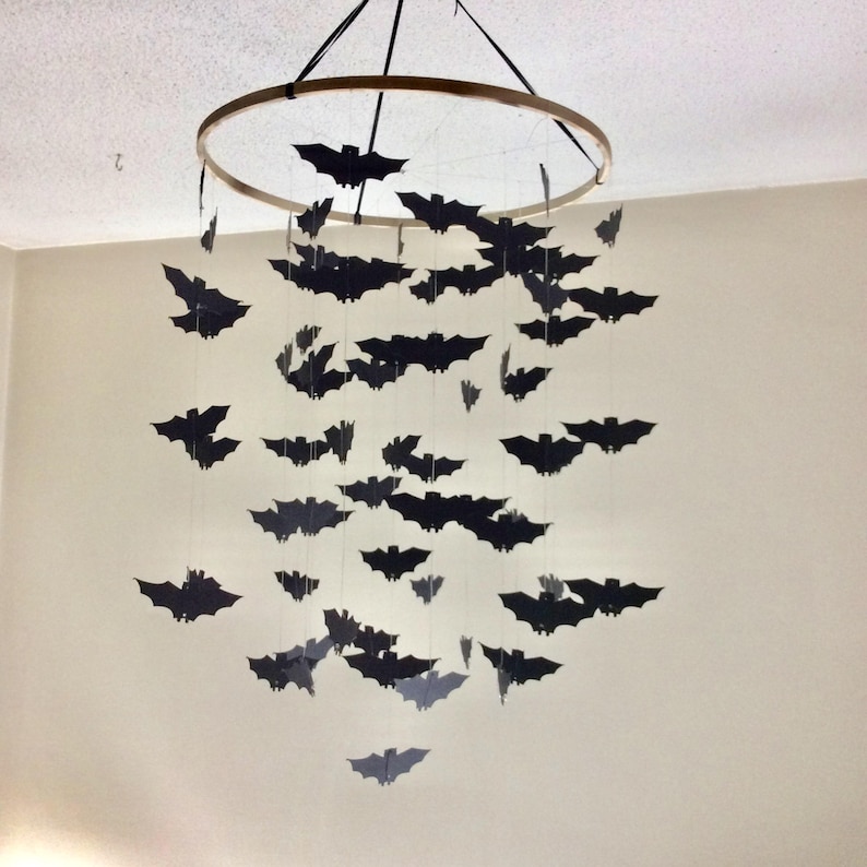 Black Bats Nursery Mobile Bat Paper Mobile Hanging Bats Etsy