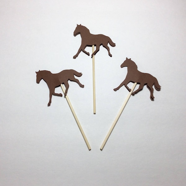 Horse cupcake toppers, Dark Brown Kentucky Derby cupcake toppers.   rodeo, cowboy, cowgirl, western, wedding,  belmont, 12 pieces