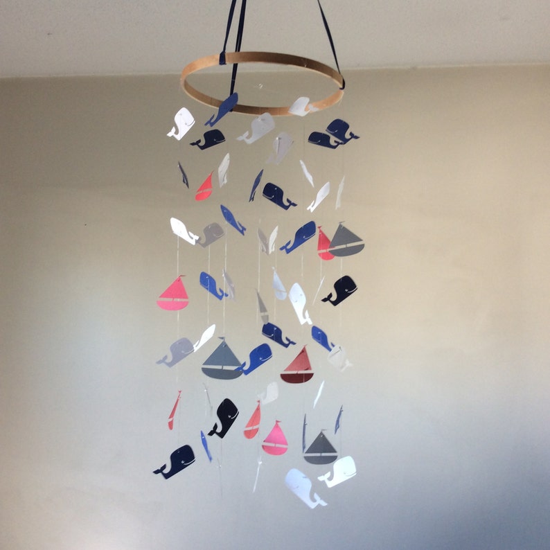 Whales and Sailboat Crib Mobile Baby nursery mobile Navy Etsy