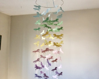 Unicorn mobile. Pastel colors Unicorn mobile, Baby Girl crib mobile with faux crystals, custom colors