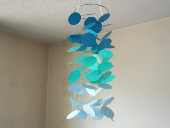 Blue ombre floating circles paper mobile. Baby nursery mobile, Crib mobile, Dorm decor, Ocean inspiration, wedding decor