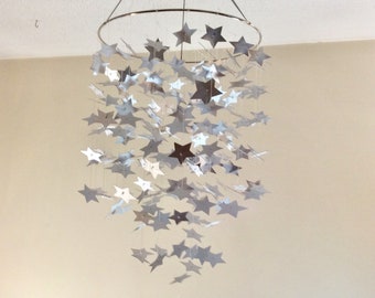 Shiny silver/grey Mini Stars Mobile. Nursery decor, Paper mobile