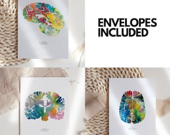 Regalo para estudiantes de medicina - Tarjetas de felicitación de salud mental - Juego de 12 tarjetas de graduación de neurociencia con sobres - Regalo de enfermera de urgencias