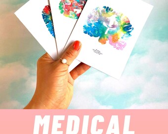 Tarjetas de felicitación de arte psicológico - Conjunto de 12 tarjetas en blanco con sobres - Regalo de estudiante de medicina - Tarjetas de notas de neurociencia - Regalo de enfermera