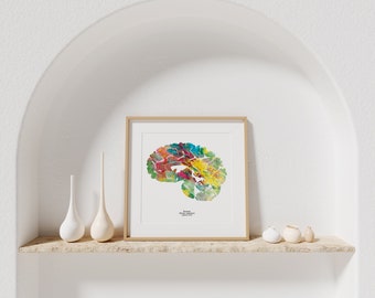 Sagittal Human Brain -  12" x 12" Watercolor Prints - Colorful Psychiatry, Neuroscience, and Psychology Artwork Gifts by J. Sayuri