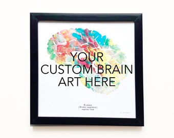Arte de pared médico - Retrato personalizado - Arte cerebral personalizado de acuarela enmarcada de 8" x 8" - Regalo para estudiantes de medicina de neurociencia - Enviar exploraciones por resonancia magnética funcional