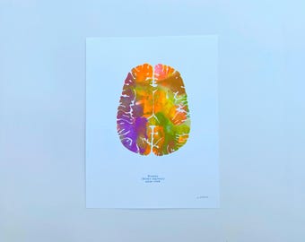 Impresión risográfica / Impresión artística colorida del cerebro / Arte mural sobre neurociencia / Anatomía del cerebro / Regalo para estudiantes de medicina, médicos y enfermeras / 8,5" x 11"