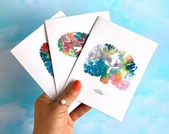 Tarjetas de felicitación de neurociencia – Juego de 12 tarjetas de agradecimiento de salud mental con sobres + pegatinas gratis – Regalo de enfermera + Tarjetas de estudiante de medicina