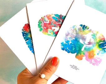 Tarjetas de felicitación de salud mental - Conjunto de 3 tarjetas de agradecimiento de neurociencia con sobres - Regalo de enfermera - Tarjetas de estudiante de medicina - Tarjeta de graduación